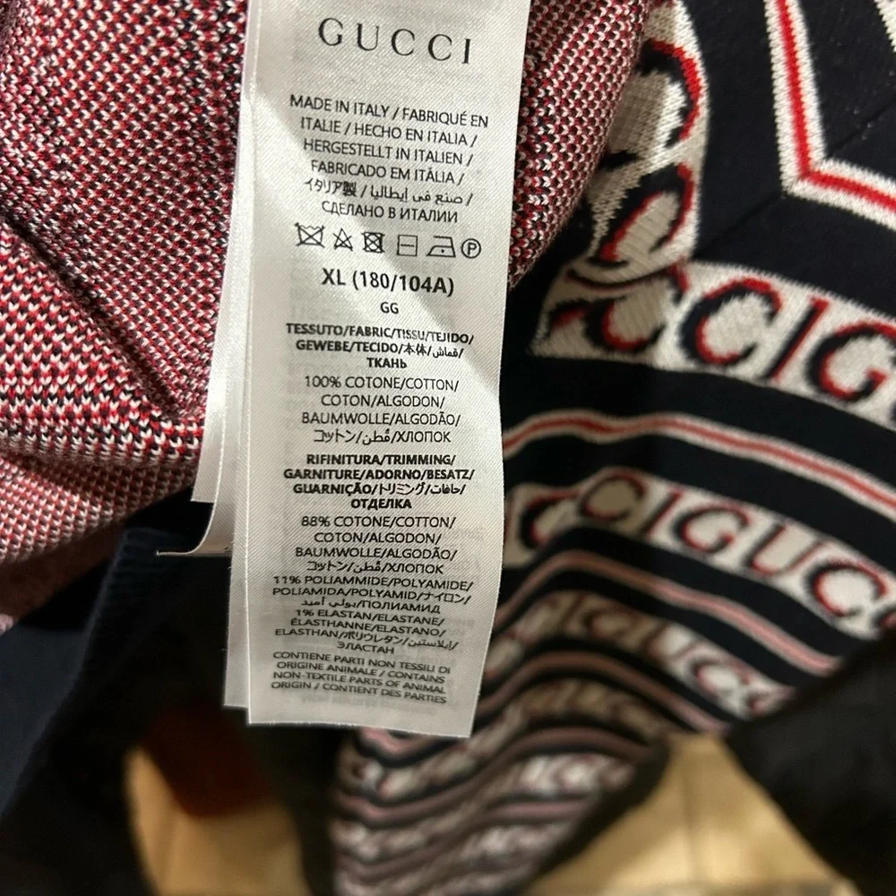 Men's Gucci logo, cotton jacquard cardigan in ink, red and white size XL